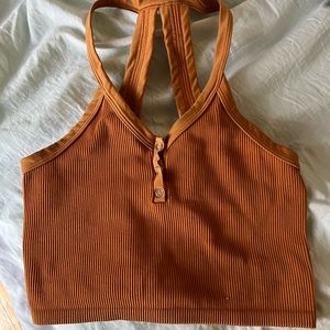 Free People Movement Orange Bra Tank Henley Button